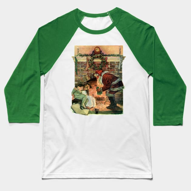 Vintage Santa Claus on Christmas Eve Baseball T-Shirt by MasterpieceCafe